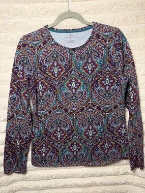 Talbots Paisley Crewneck Sweater - Plum, Teal, Gold